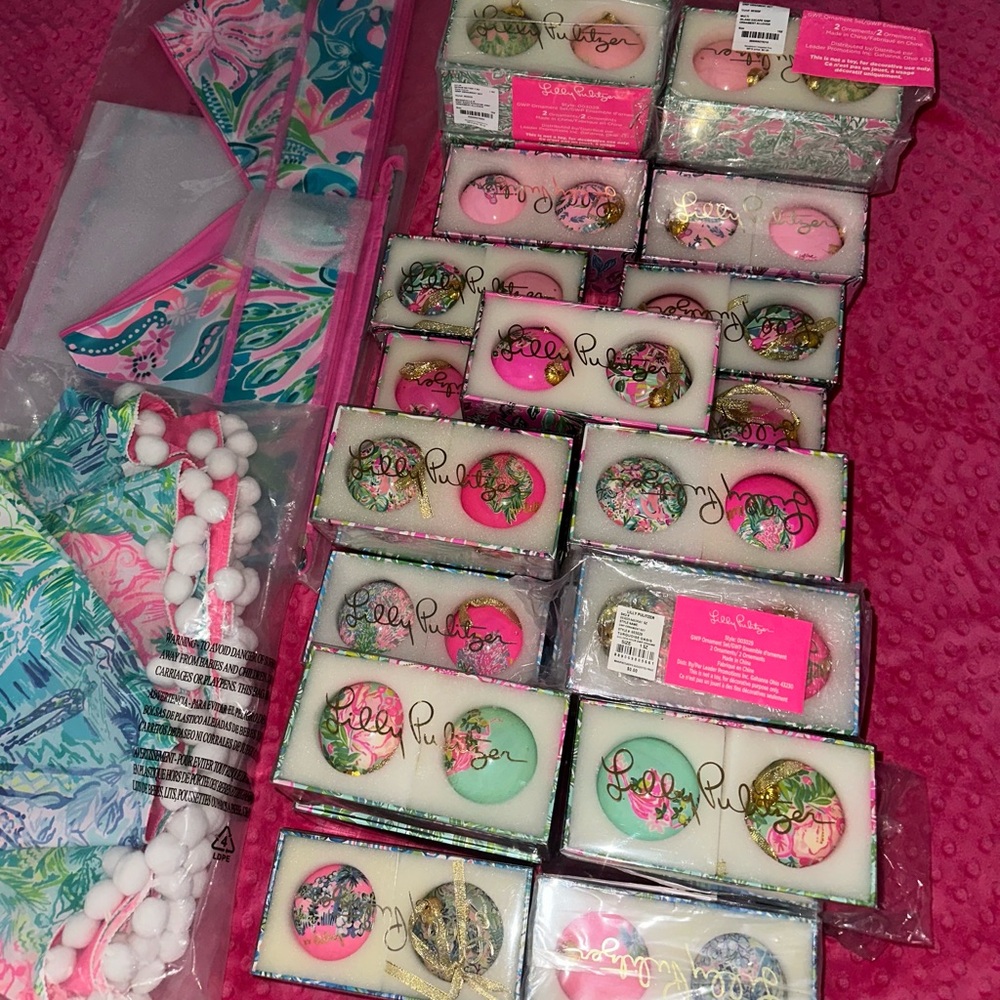 1 box set of lilly Pulitzer ornaments-